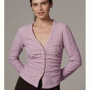 Maeve Lavender Eyelet V-Neck Blouse
